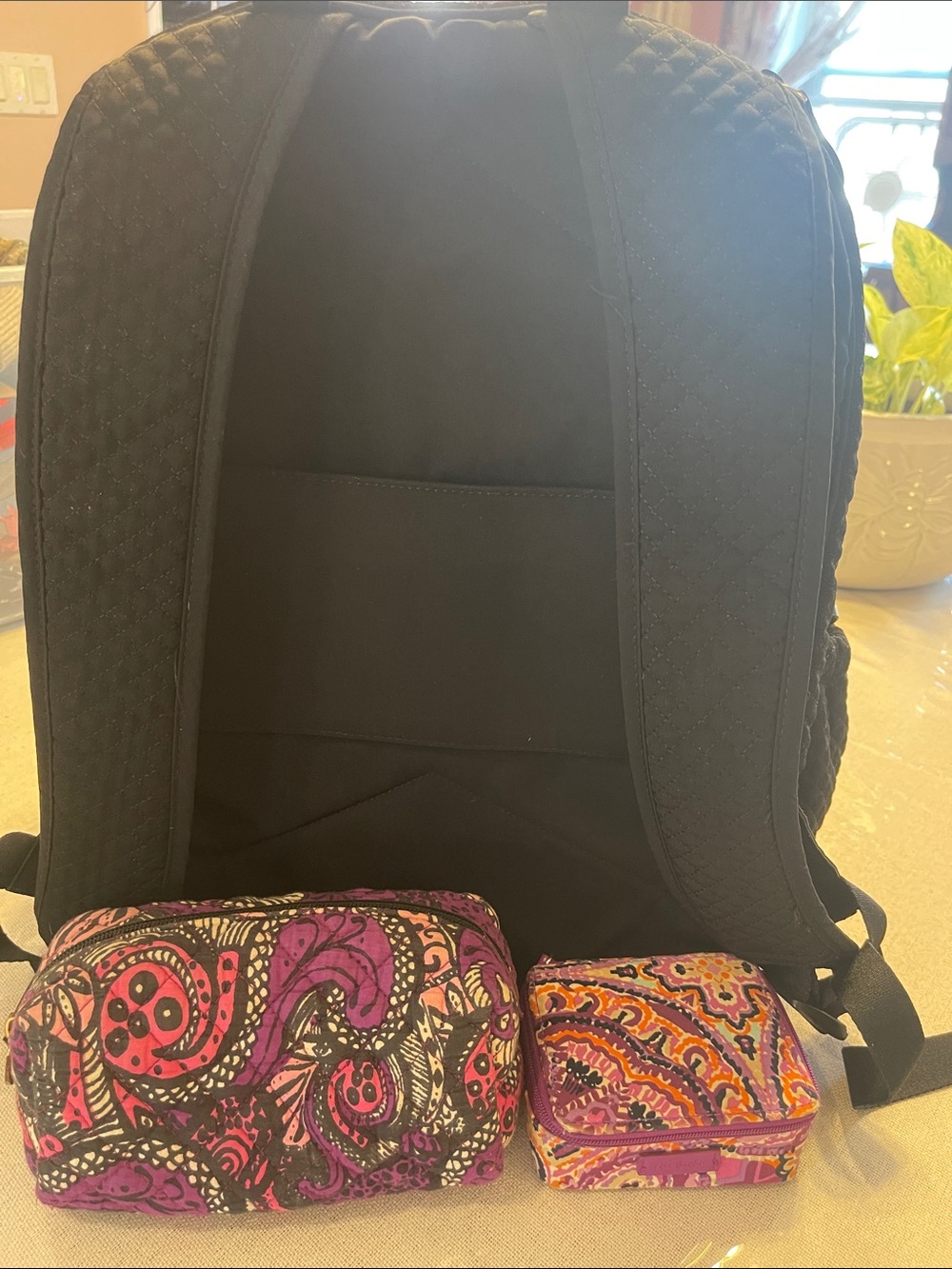 Vera Bradley Black Quilted Backpack travel with Silver Hardware set - Picture 4 of 13